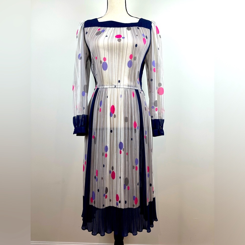 Elegant Polka Dot Dress with Navy Accents